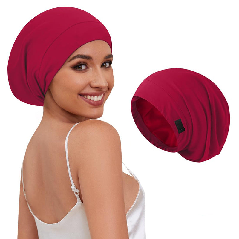 ✨ Women's Satin-Lined Sleep Cap for Hair Protection – Adjustable Night Bonnet with Scrunchie 💕