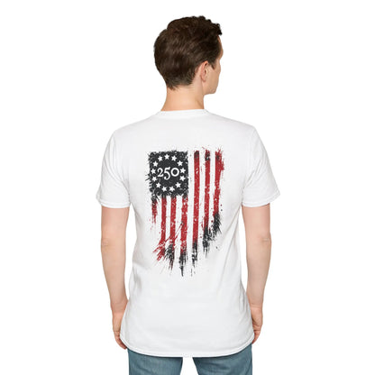 America 250th Patriotic T-Shirt | Vintage Distressed Flag & Revolutionary Soldier Graphic