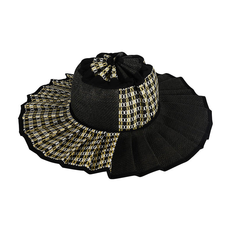 Women's Pleated Wide Brim Sun Hat – Foldable, UPF 50+ & Ponytail-Friendly