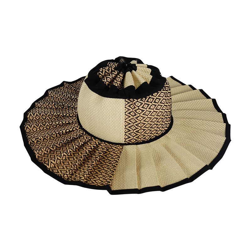 Women's Pleated Wide Brim Sun Hat – Foldable, UPF 50+ & Ponytail-Friendly