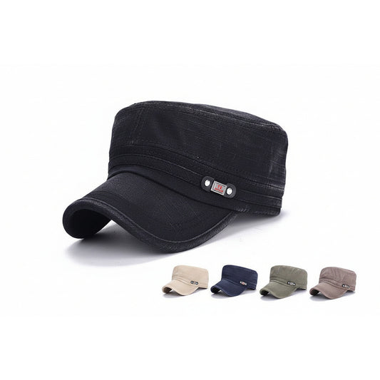 Unisex Washed Cotton Military Cadet Cap Adjustable Flat Top Hat