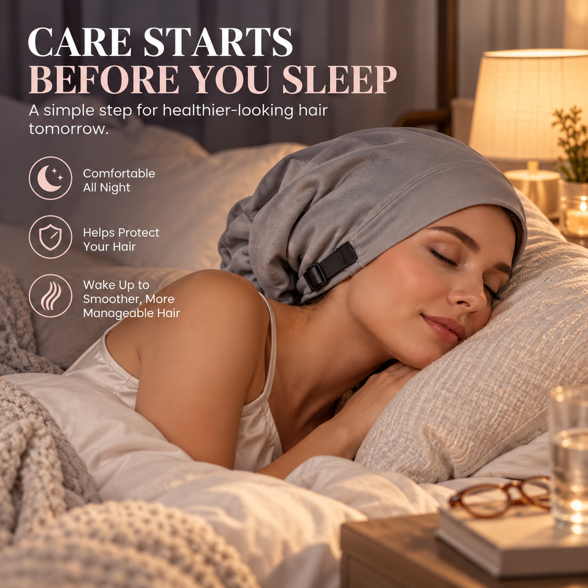 ✨ Women's Satin-Lined Sleep Cap for Hair Protection – Adjustable Night Bonnet with Scrunchie 💕