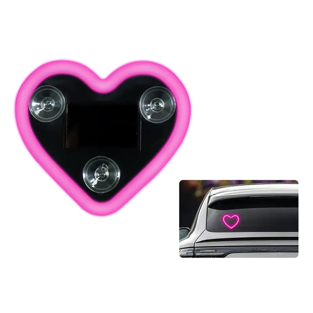 Solar Heart LED Car Window Light – Wireless Neon Ambient Décor
