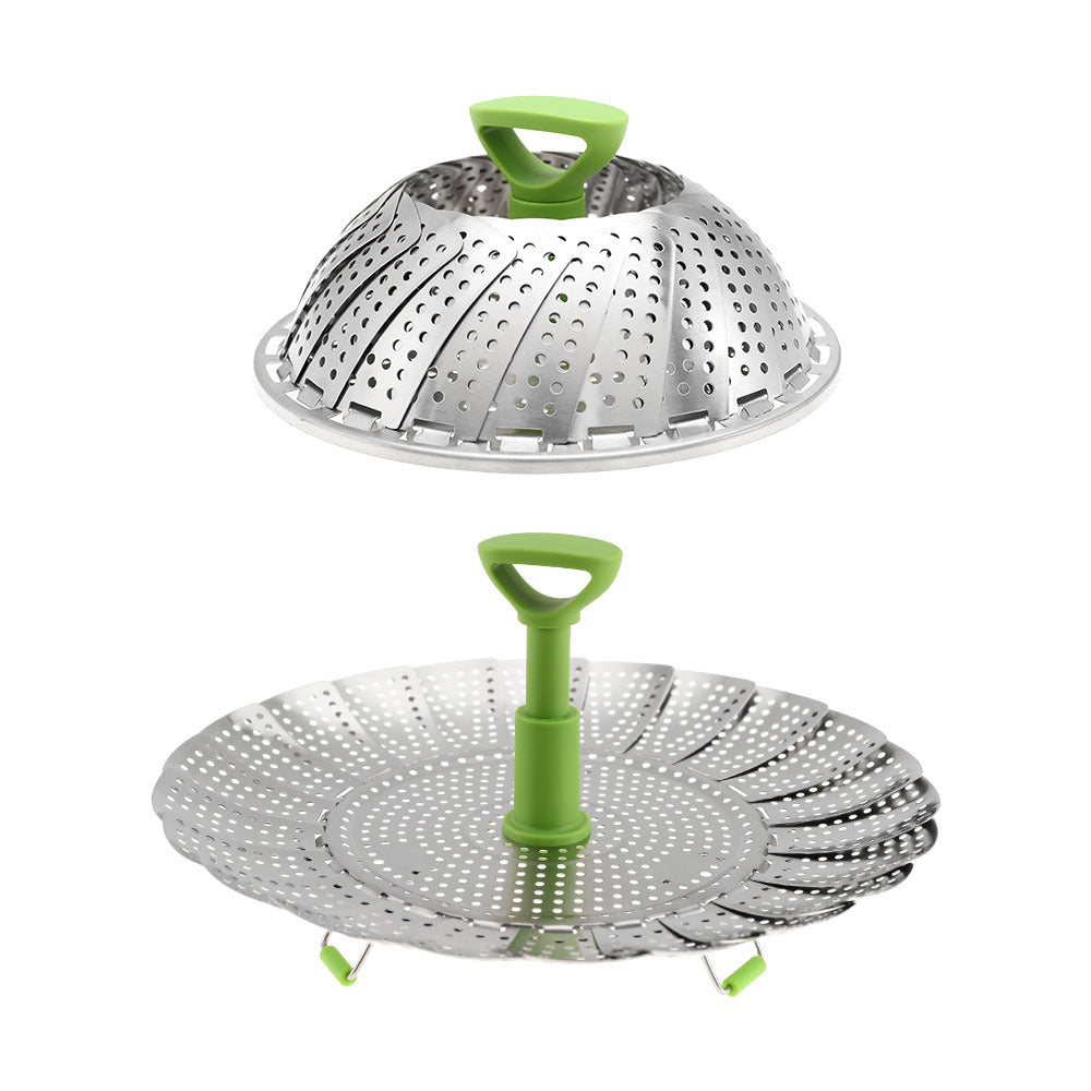 Foldable Stainless Steel Steamer Basket, Adjustable Vegetable Steamer with Handle for Pot Cooking