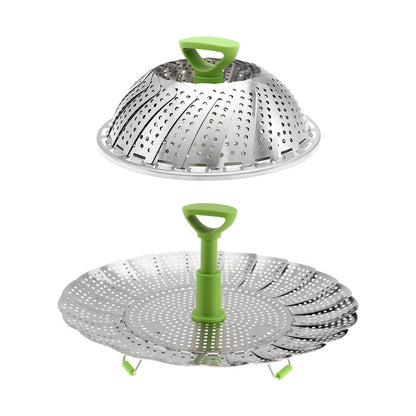 Foldable Stainless Steel Steamer Basket, Adjustable Vegetable Steamer with Handle for Pot Cooking