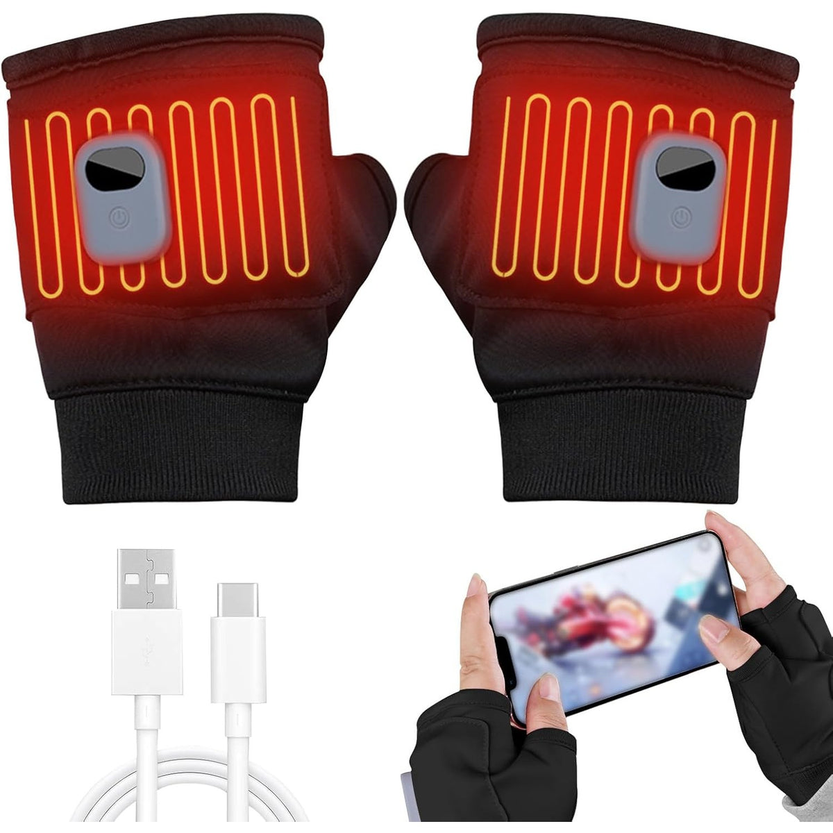 Rechargeable Heated Fingerless Gloves | 3 Heat Levels