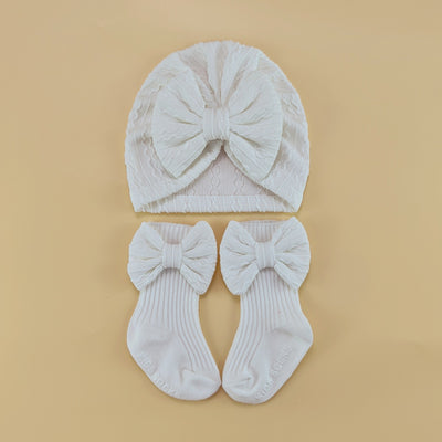 Baby Bow Hat & Matching Socks Set