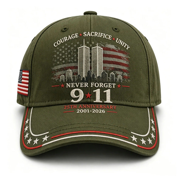 Never Forget 9/11 25th Anniversary Commemorative Cap — 8 Colors, Courage Sacrifice Unity
