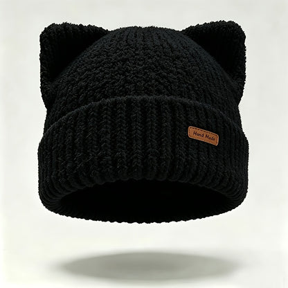 Cute Cat Ear Knit Beanie – Cozy Winter Hat for Women