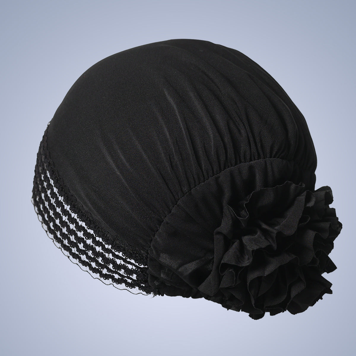Women's Lace-Trim Flower Turban Hat – Elegant Pre-Styled Head Wrap