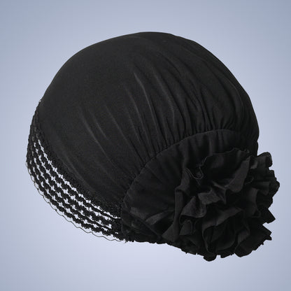 Women's Lace-Trim Flower Turban Hat – Elegant Pre-Styled Head Wrap