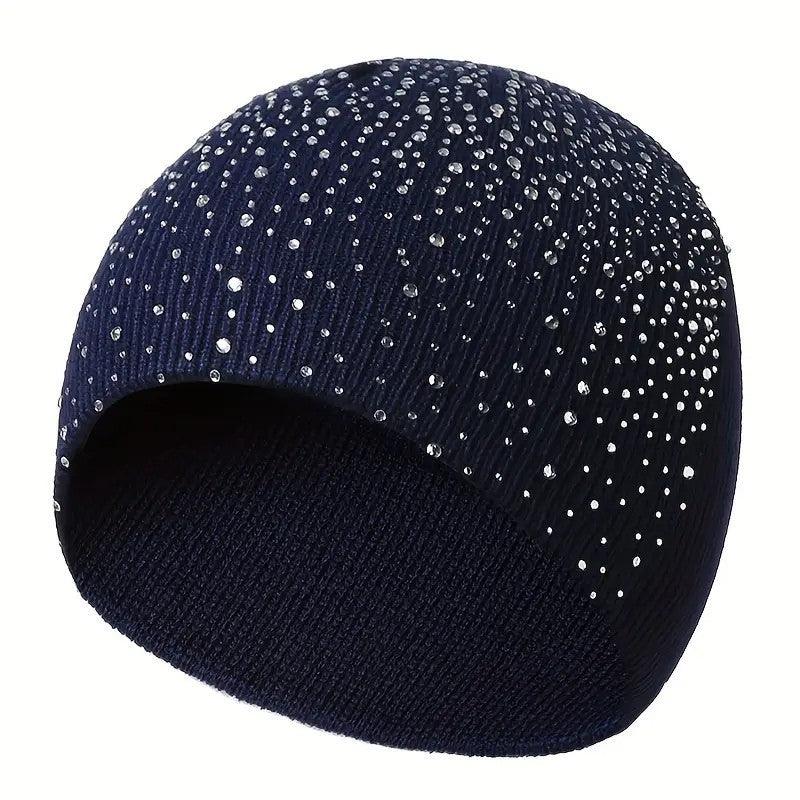 Women's Rhinestone Knit Beanie | Sparkly Winter Hat