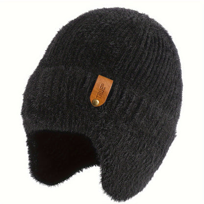 Cozy Plush Knit Earflap Beanie – Soft Winter Hat for Women & Men
