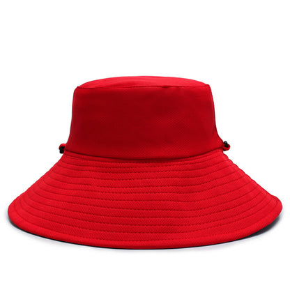 Wide Brim Sun Bucket Hat Adjustable Drawstring UV Protection Outdoor Beach Fishing Hat