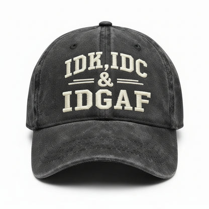 Vintage Washed Baseball Cap IDK IDC & IDGAF Embroidered Distressed Cotton Dad Hat Adjustable Casual Trucker Hat For Men Women