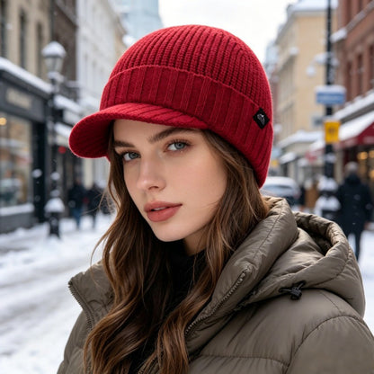 Women's Ribbed Knit Brim Beanie | Winter Visor Hat