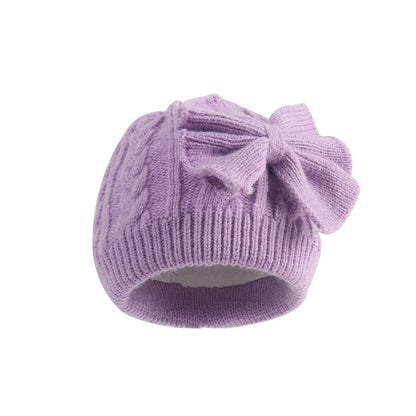 Baby Girl Oversized Bow Knit Beanie – Cozy Cable-Knit Winter Hat