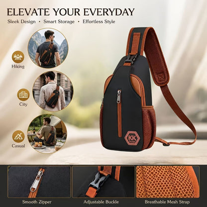 Vintage Two-Tone Sling Chest Bag Adjustable Crossbody Shoulder Bag for Travel Hiking