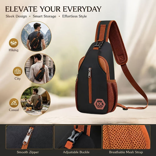 Vintage Two-Tone Sling Chest Bag Adjustable Crossbody Shoulder Bag for Travel Hiking
