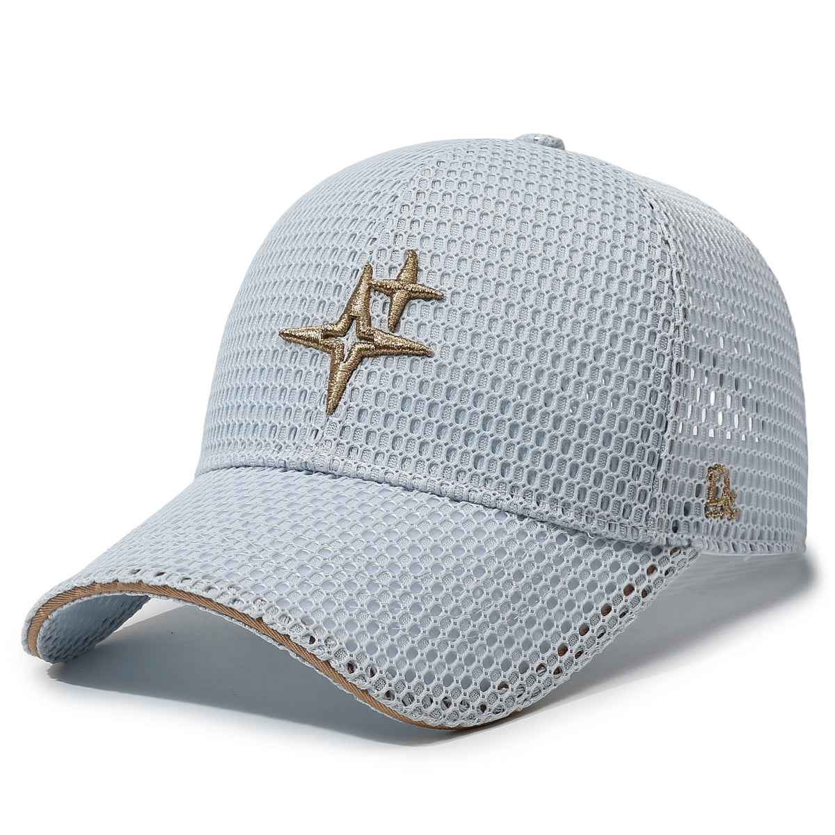 Full-Mesh Baseball Cap with Gold Star Embroidery — Breathable Summer Hat, 6 Colors