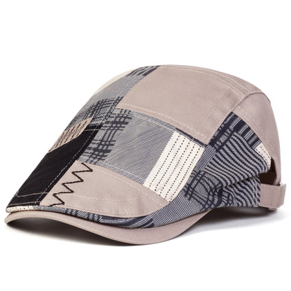Patchwork Plaid Newsboy Cap for Men Women, Vintage Spliced Cabbie Flat Ivy Cap Adjustable Beret Hat
