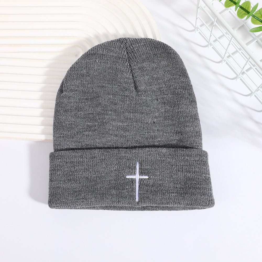 ✝️ Christian Cross Embroidered Beanie – Classic Cuffed Knit Hat