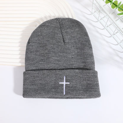 ✝️ Christian Cross Embroidered Beanie – Classic Cuffed Knit Hat