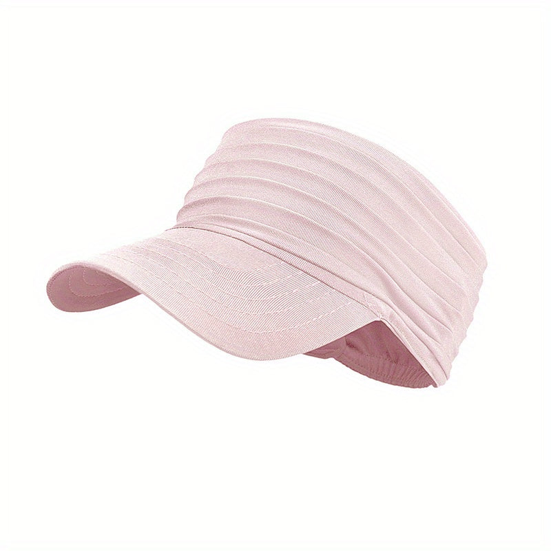 Open-Top Sports Visor Hat – Pleated Ponytail-Friendly Sun Visor