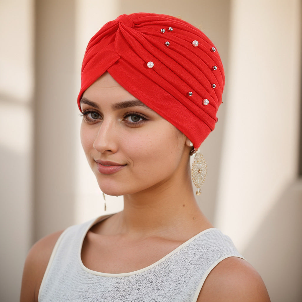 Pearl Pleated Pre-Tied Turban Hat — 8 Colors