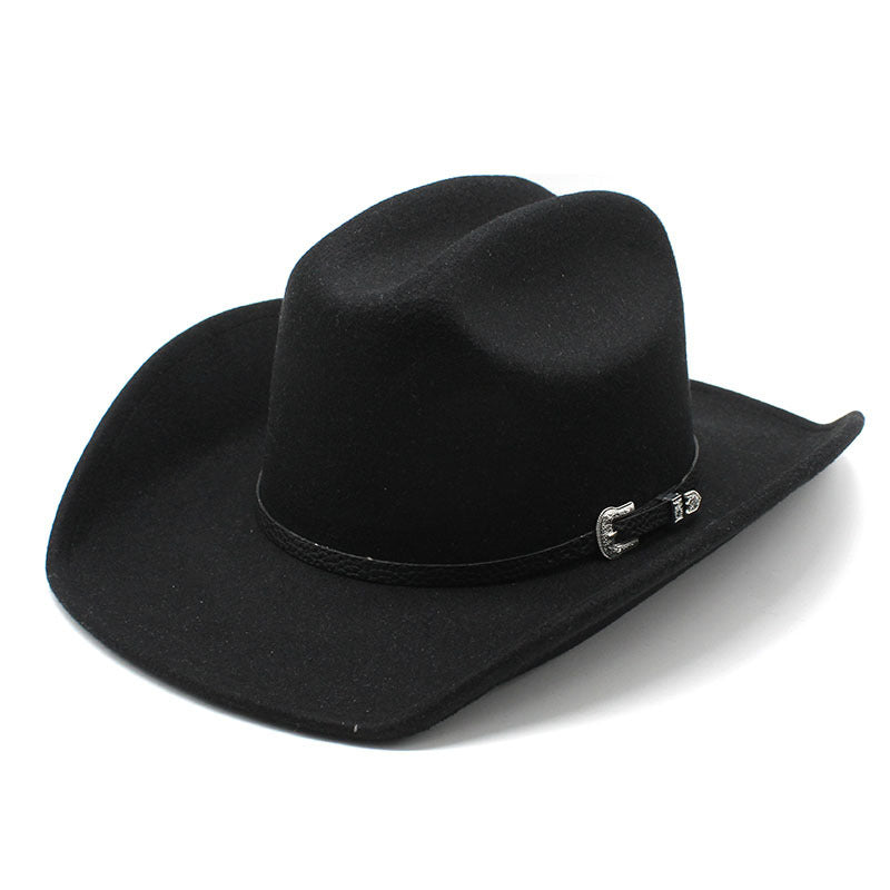 Wide Brim Felt Fedora Hat for Women — Vintage Western Style with Metal Buckle Band