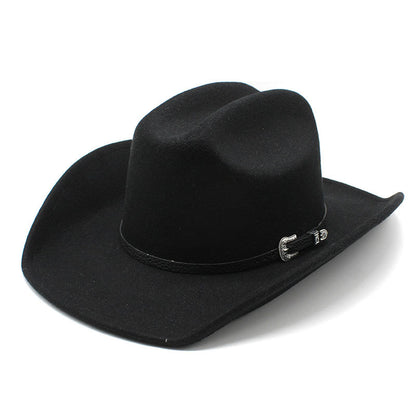 Wide Brim Felt Fedora Hat for Women — Vintage Western Style with Metal Buckle Band