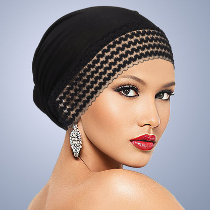 Women's Lace-Trim Turban Cap – Elegant Slip-On Headwrap Hat