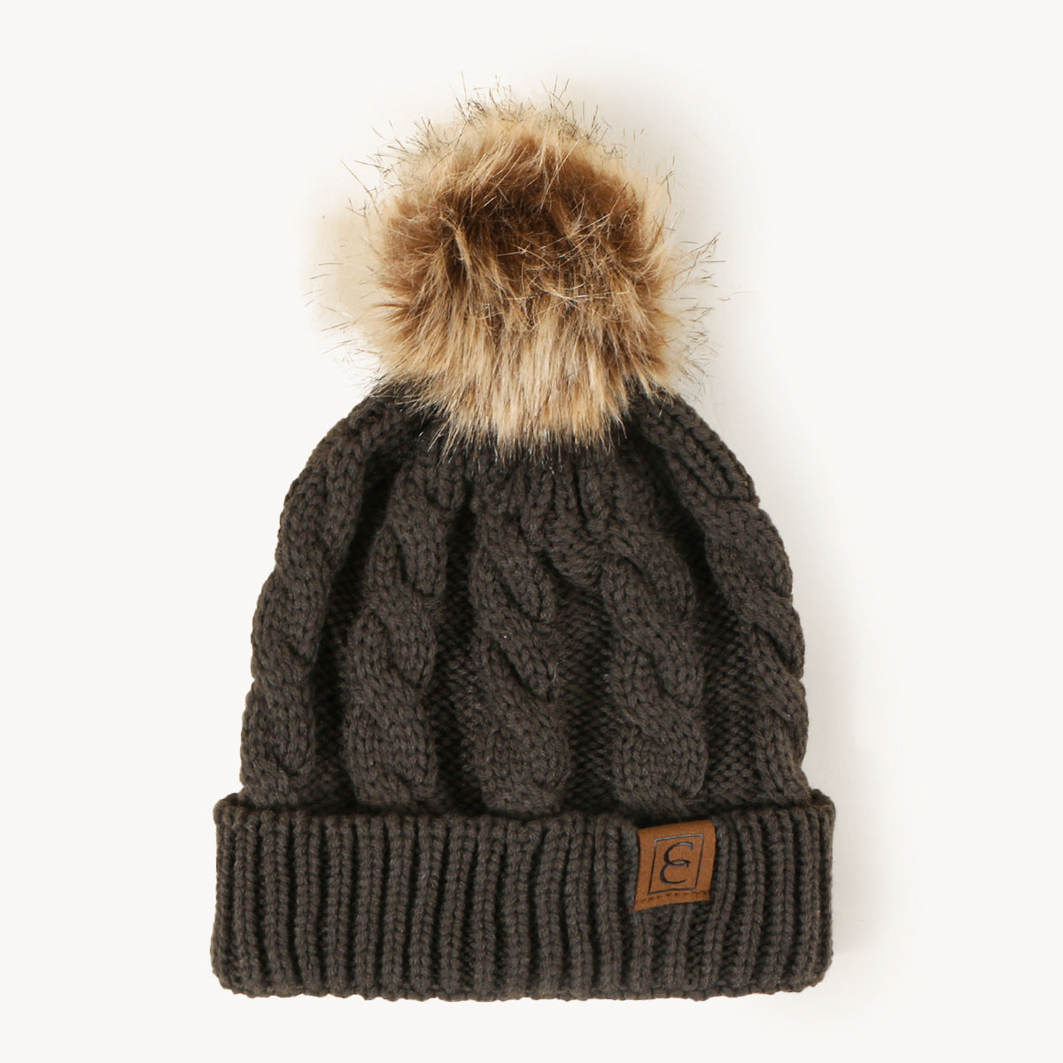 Women's Cable Knit Pom-Pom Beanie – Cozy Cuffed Winter Hat