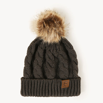 Women's Cable Knit Pom-Pom Beanie – Cozy Cuffed Winter Hat