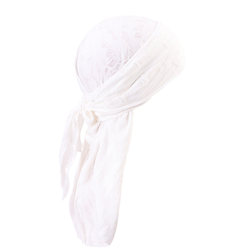 Retro Distressed Tie-Back Head Wrap – Vintage Ripped Long Tail Headscarf