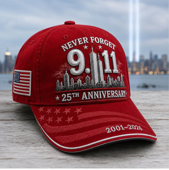 Never Forget 9/11 25th Anniversary Commemorative Cap — Navy & Red