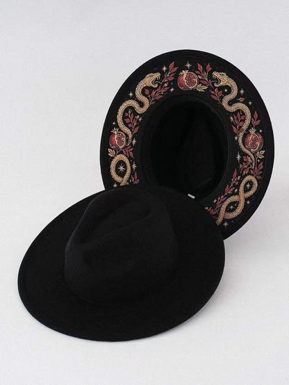 Embroidered Wide Brim Western Hat — Hidden Under-Brim Art, 9 Mystical Designs