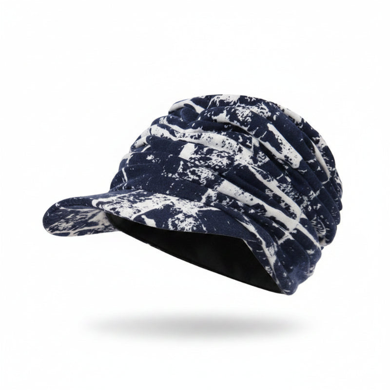 Floral Ruched Turban Cap— Full Coverage, Curved Brim, Multiple Prints