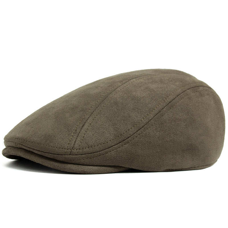 Men's Vintage Suede-Look Flat Cap – Classic Ivy Hat for Fall & Winter