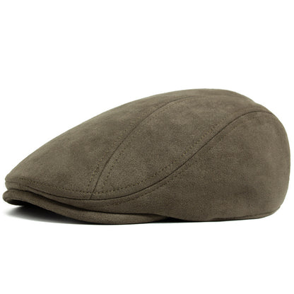 Men's Vintage Suede-Look Flat Cap – Classic Ivy Hat for Fall & Winter