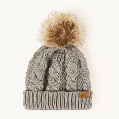Women's Cable Knit Pom-Pom Beanie – Cozy Cuffed Winter Hat