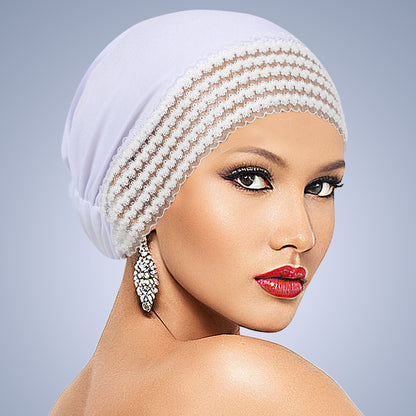 Women's Lace-Trim Turban Cap – Elegant Slip-On Headwrap Hat