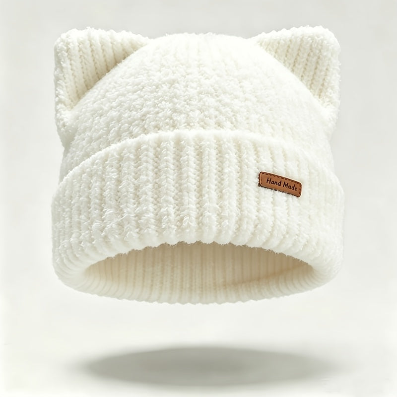 Cute Cat Ear Knit Beanie – Cozy Winter Hat for Women