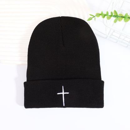 ✝️ Christian Cross Embroidered Beanie – Classic Cuffed Knit Hat