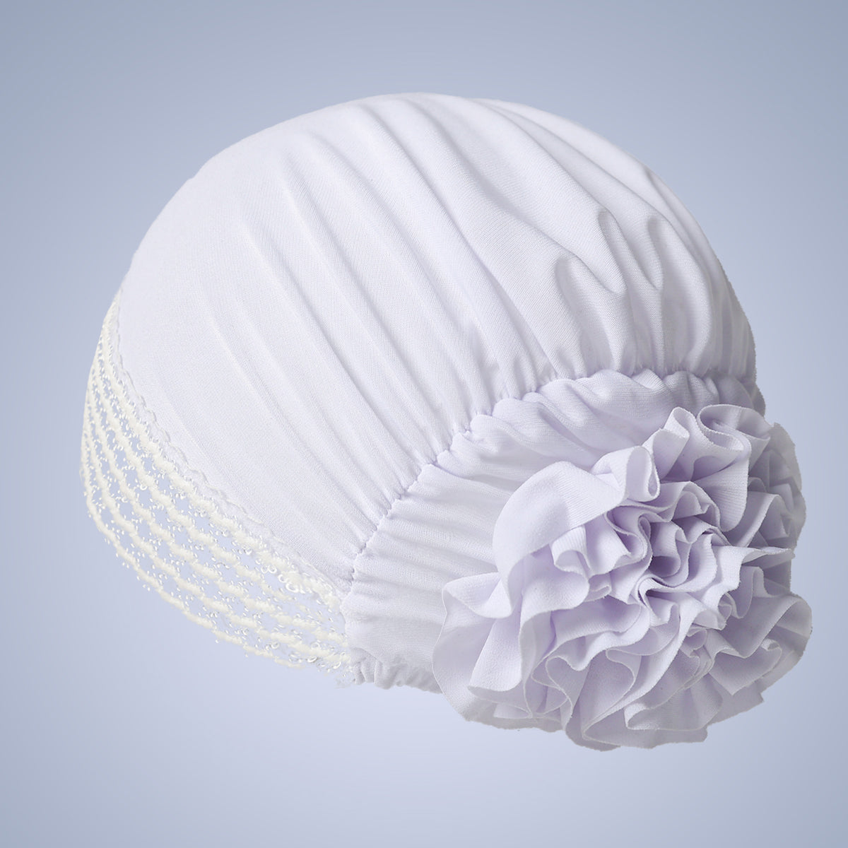 Women's Lace-Trim Flower Turban Hat – Elegant Pre-Styled Head Wrap