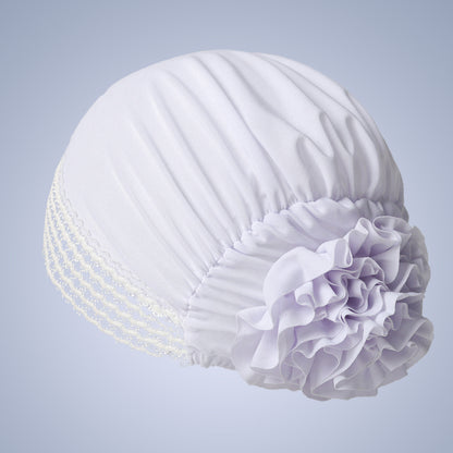 Women's Lace-Trim Flower Turban Hat – Elegant Pre-Styled Head Wrap