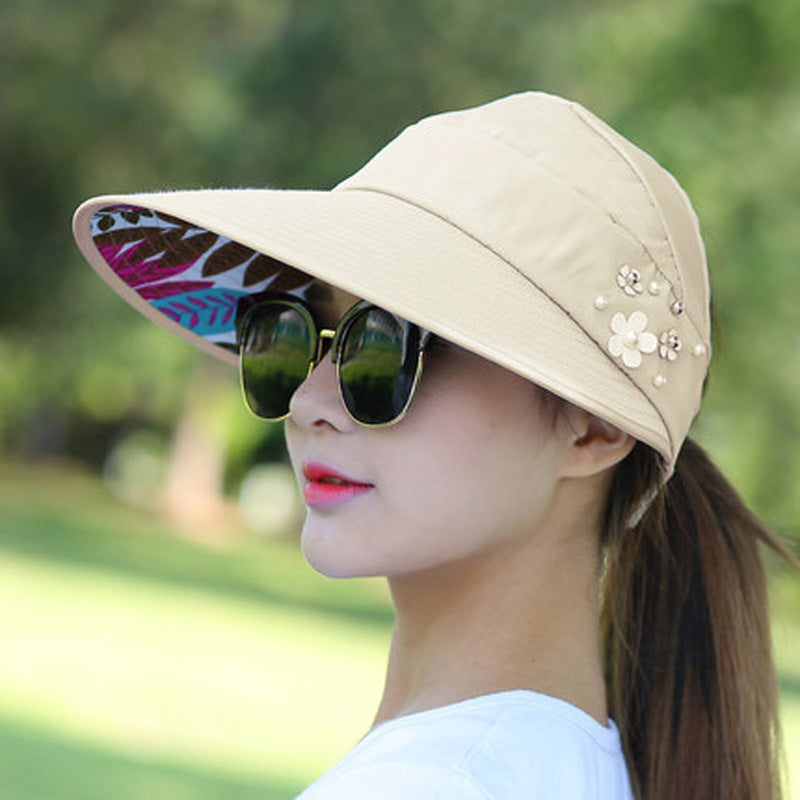 Women's Wide Brim Sun Hat — Foldable, Ponytail-Friendly, 10 Colors