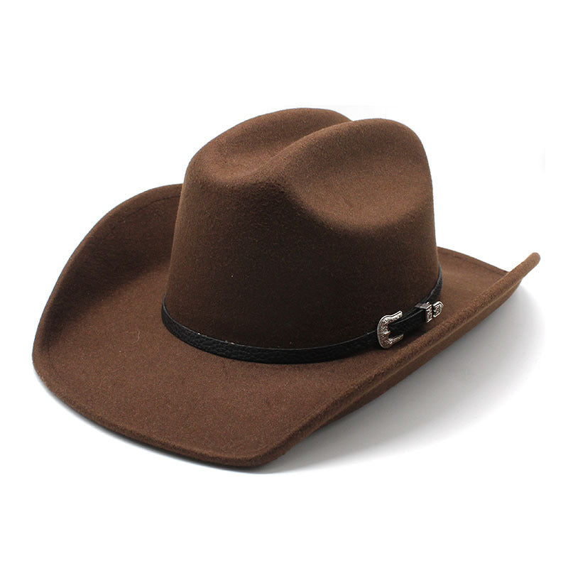 Wide Brim Felt Fedora Hat for Women — Vintage Western Style with Metal Buckle Band