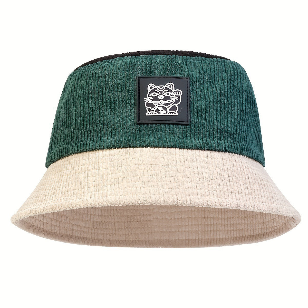 ✨ Colorblock Bucket Hat | Retro Lucky Cat Patch Travel Hat