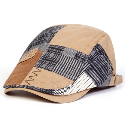 Patchwork Plaid Newsboy Cap for Men Women, Vintage Spliced Cabbie Flat Ivy Cap Adjustable Beret Hat